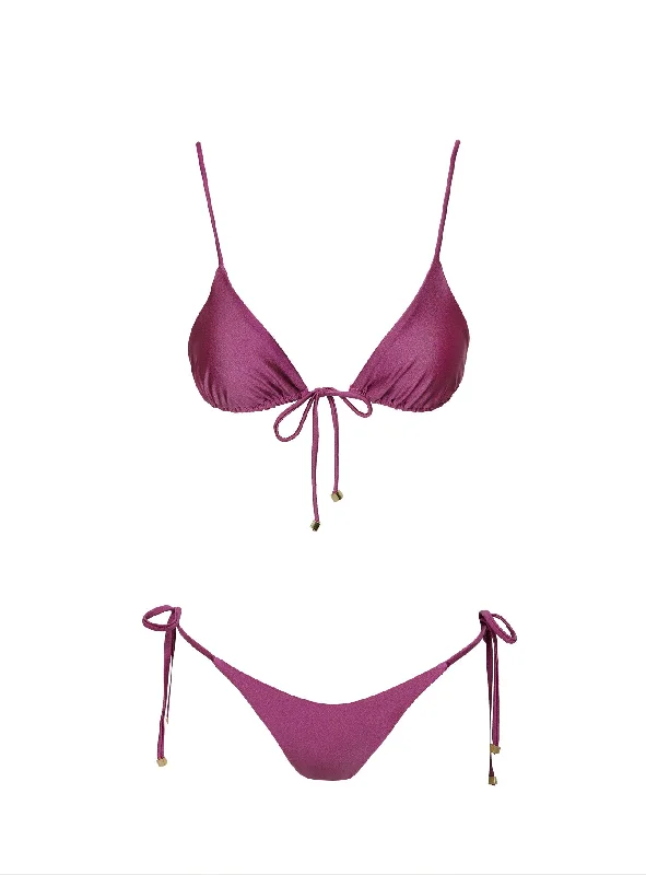 Alizzi Shine Tie Front Triangle Bikini Top Mauve