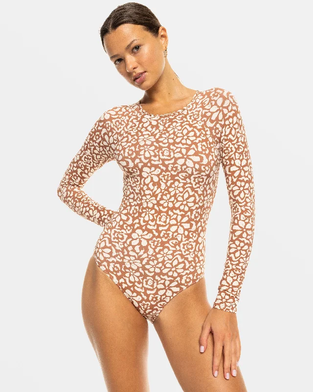 Basic Long Sleeve One-Piece Swimsuit - Russet Free Fallin Floral