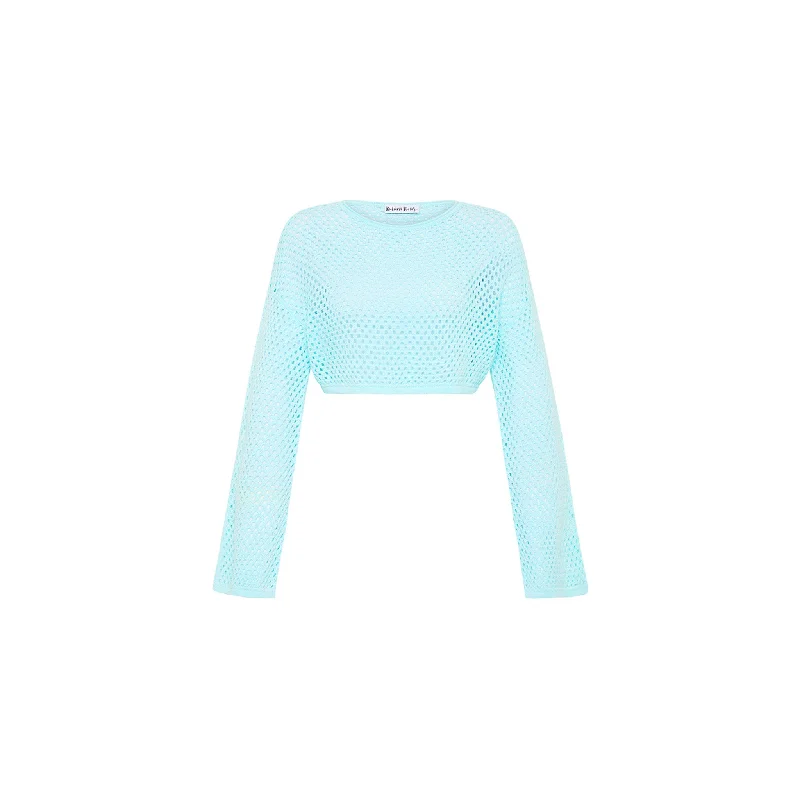 Crochet Long Sleeve Crop - Cloud Blue