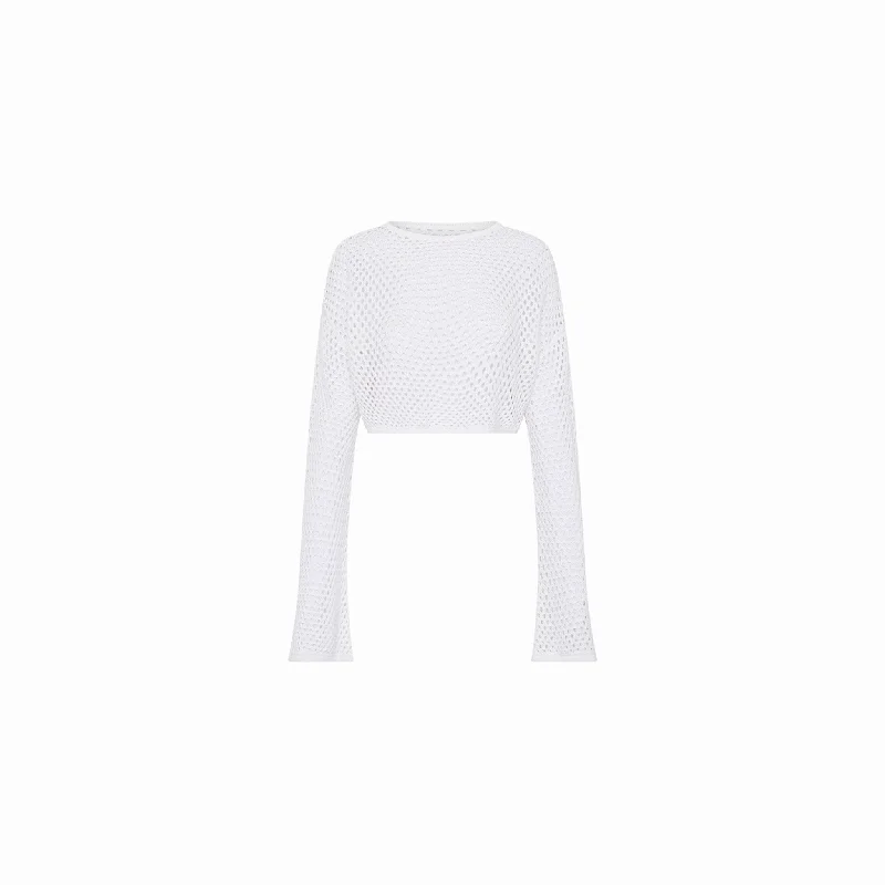 Crochet Long Sleeve Crop - White