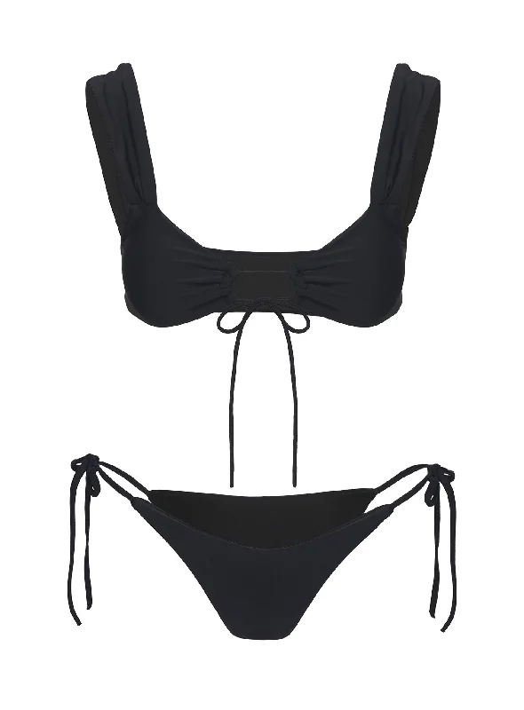 Freefall Tie Front Bikini Top Black