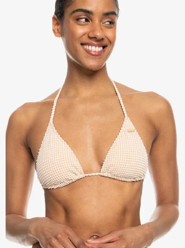 Gingham Tiki Triangle Bikini Top - Porcini