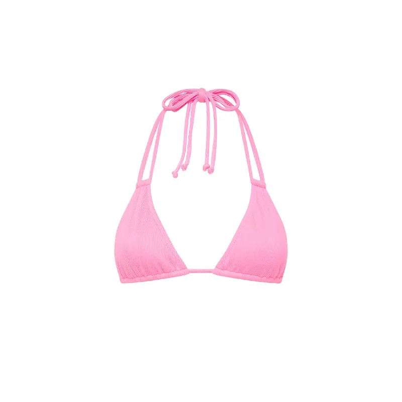 Halter Bralette Bikini Top - Taffy Pink Ribbed