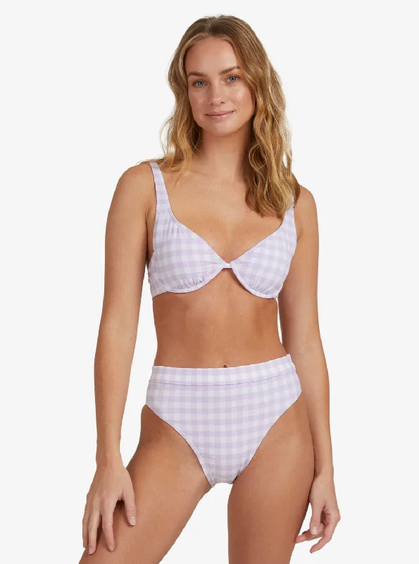 Heart The Check Moderate Coverage Bikini Bottoms - Castle Gingham Lg Pastel Lilac