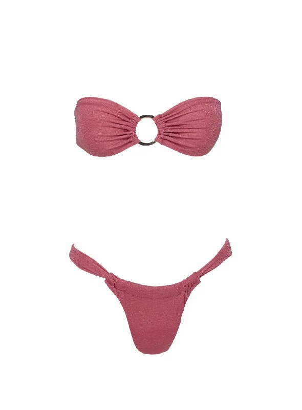 Janea Bandeau Ring Glitter Bikini Top Magenta Pink