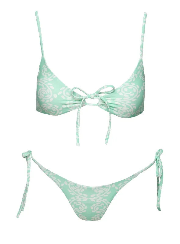 Janey Tie Front Triangle Bikini Top Mint Swirl