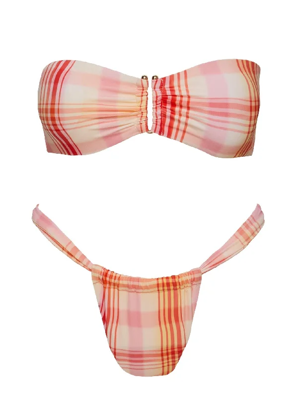 Lizzey Bandeau Bikini Top Orange Check