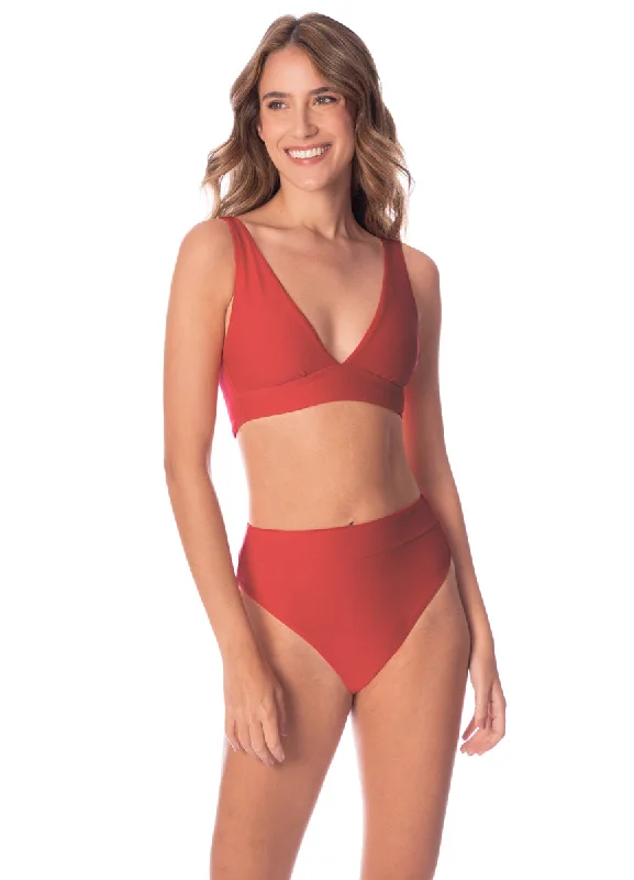 Maaji Red Camelia Allure Long Line Triangle Bikini Top