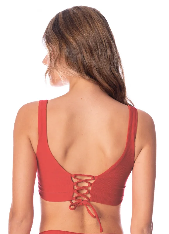 Maaji Red Camelia Allure Long Line Triangle Bikini Top