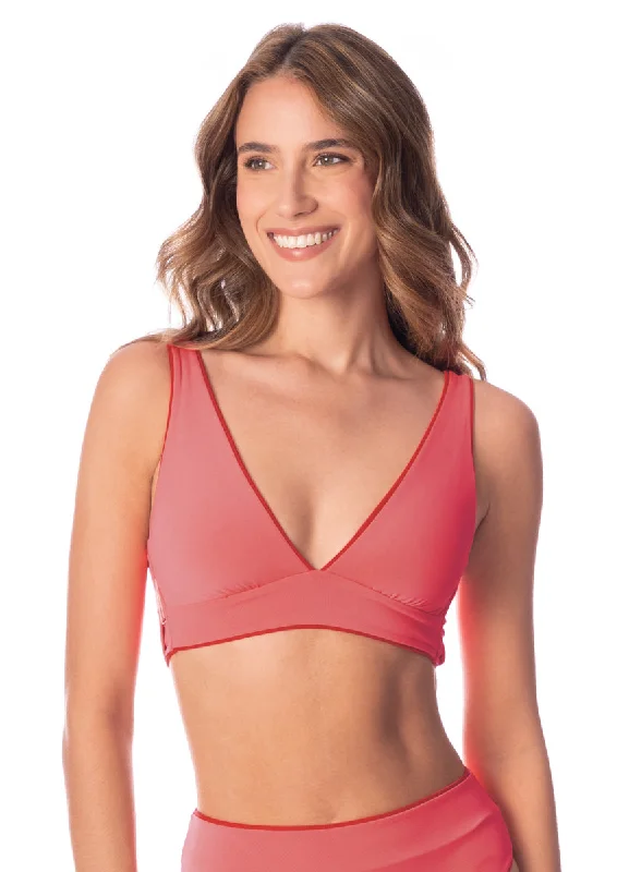 Maaji Red Camelia Allure Long Line Triangle Bikini Top