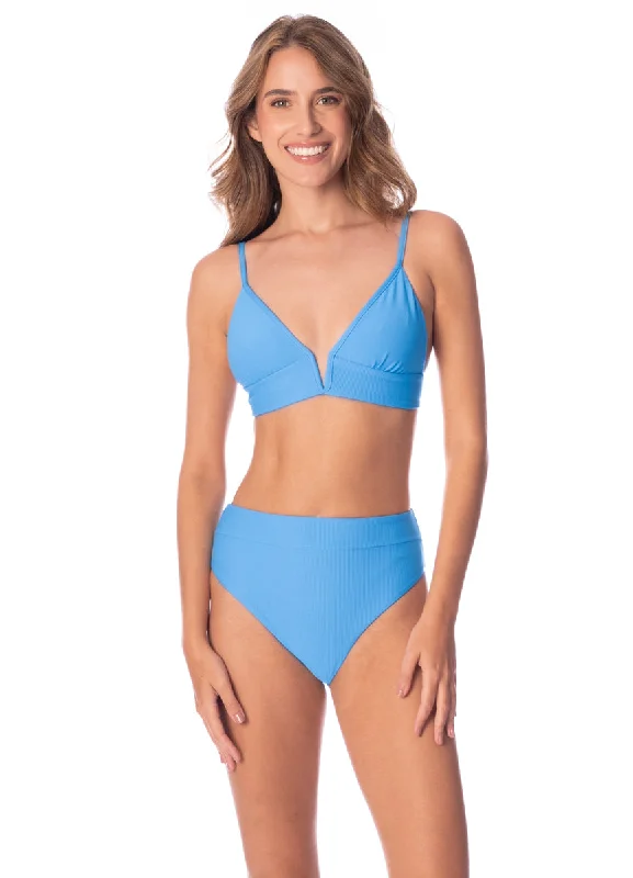 Maaji Stone Blue Parade Long Line Triangle Bikini Top