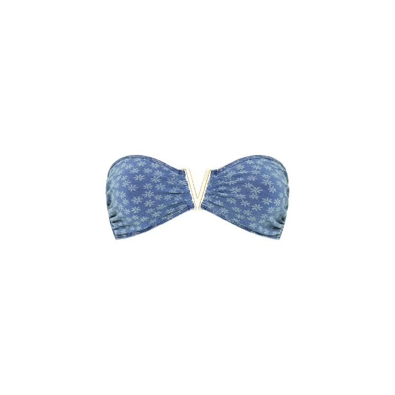 Mega V Strapless Bandeau Bikini Top - Daisy Denim