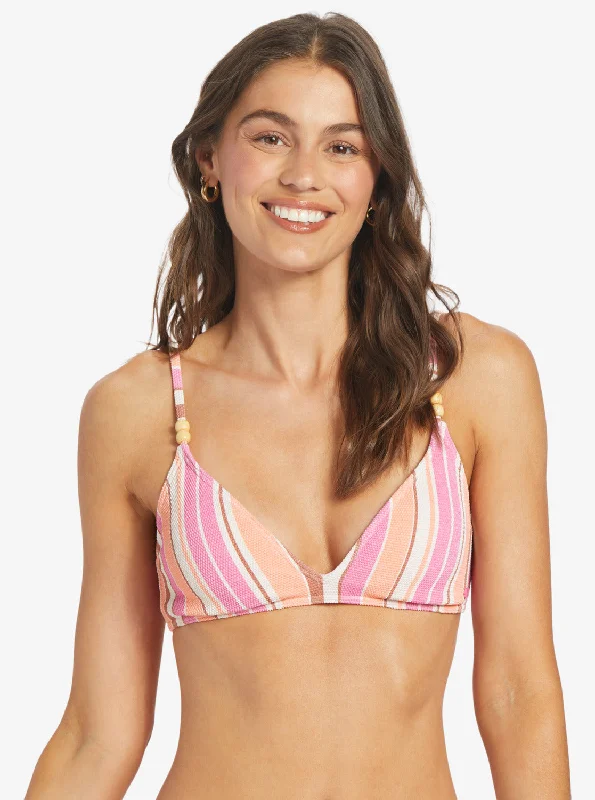 Palm Tree Dreams Triangle Bikini Top - Shocking Pink Retro Stripe