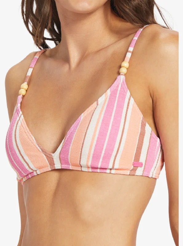 Palm Tree Dreams Triangle Bikini Top - Shocking Pink Retro Stripe