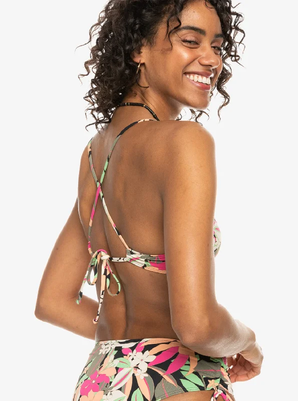 Printed Beach Classics Strappy Bra Bikini Top - Anthracite Palm Song S