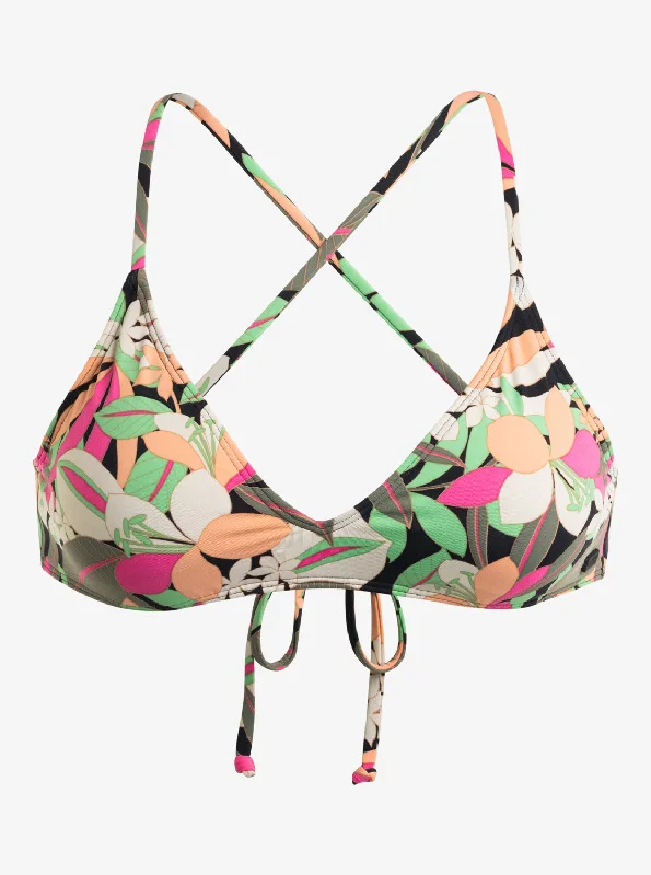 Printed Beach Classics Strappy Bra Bikini Top - Anthracite Palm Song S