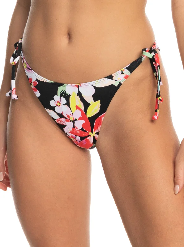 Printed Beach Classics Tie Side High Leg Cheeky Bikini Bottoms - Anthracite New Life