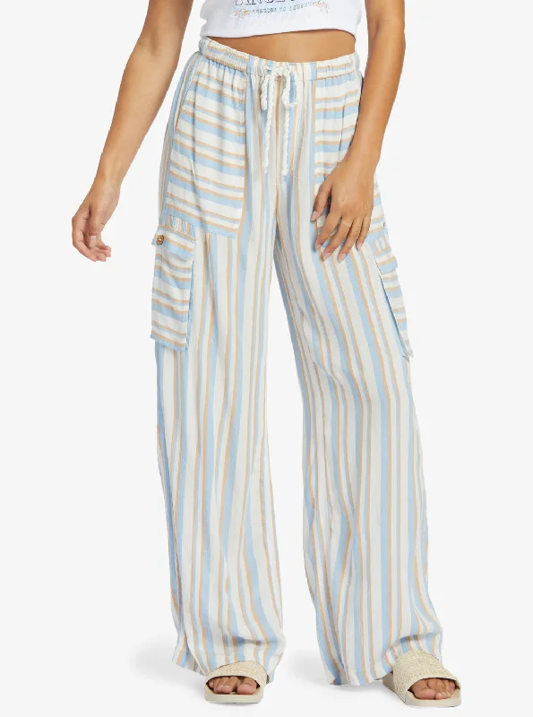 Precious High-Waist Printed Striped Cargo Pants - Egret Small Silk Caye Stripe