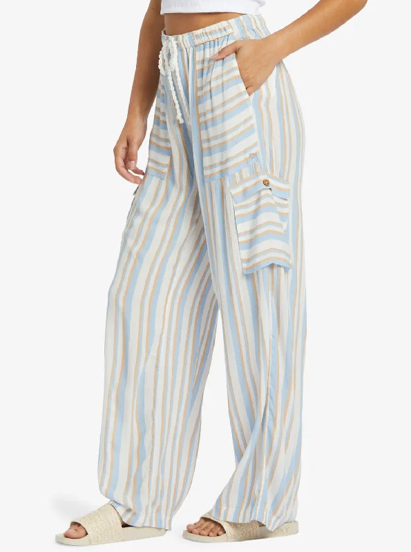 Precious High-Waist Printed Striped Cargo Pants - Egret Small Silk Caye Stripe