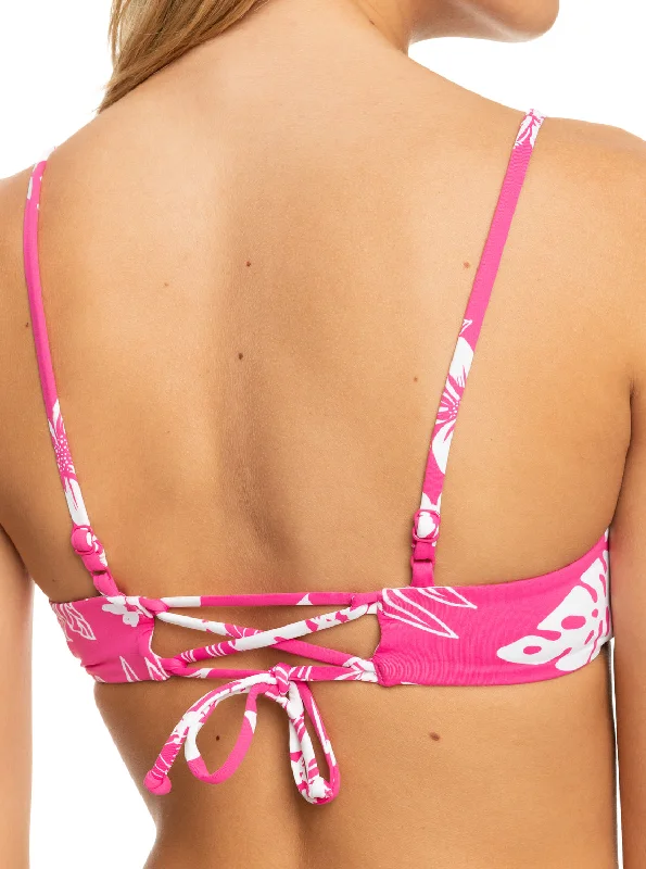 Printed Beach Classics Athletic Triangle Bikini Top - Shocking Pink Hello Aloha