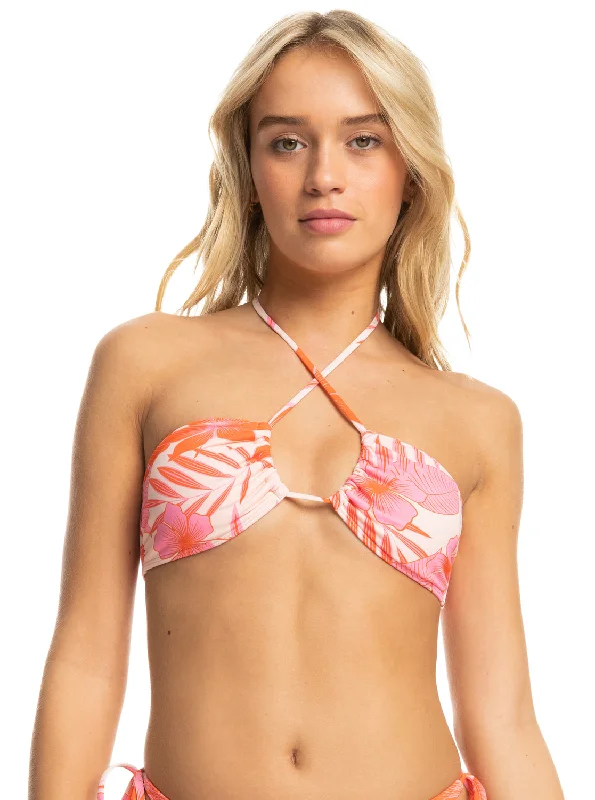 Printed Beach Classics Triangle Bikini Top - Pale Dogwood Lhibiscus