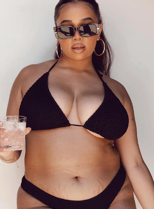 Blanca Triangle Shirred Bikini Top Black Curve