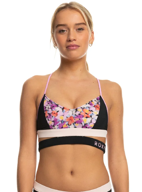 Roxy Active Bralette Bikini Top - Anthracite Swim Blooms