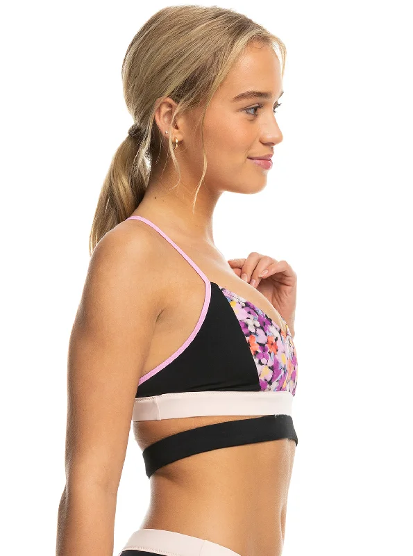 Roxy Active Bralette Bikini Top - Anthracite Swim Blooms