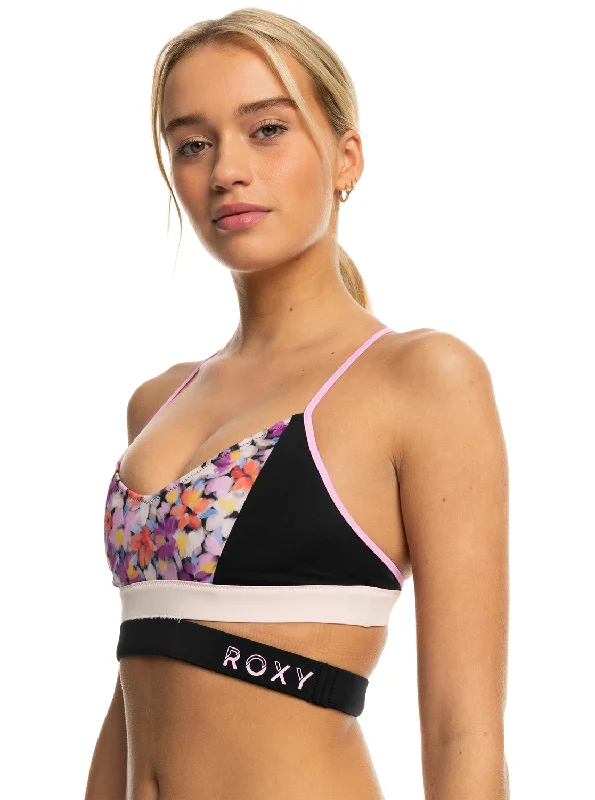 Roxy Active Bralette Bikini Top - Anthracite Swim Blooms