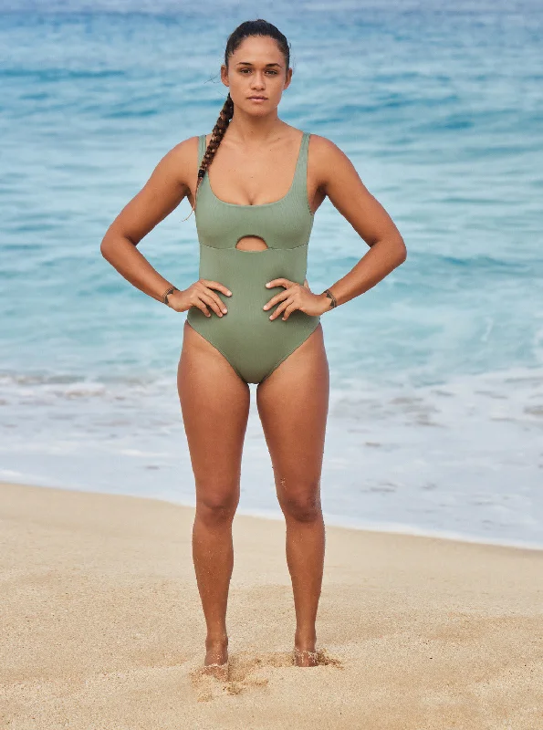 Roxy Pro The Double Line One-Piece Swimsuit - Agave Green