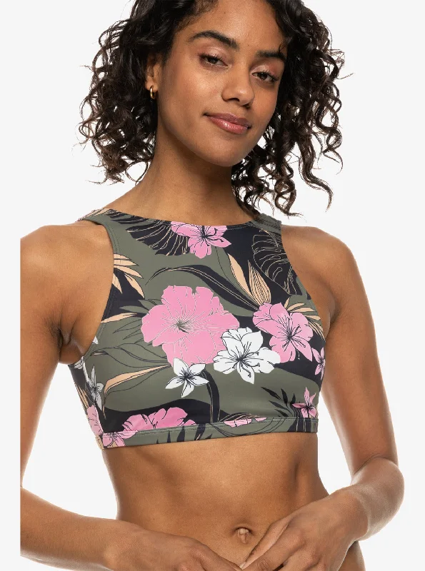 Roxy Pro The Pop Up Crop Top Bikini Top - Anthracite Classic Pro Surf