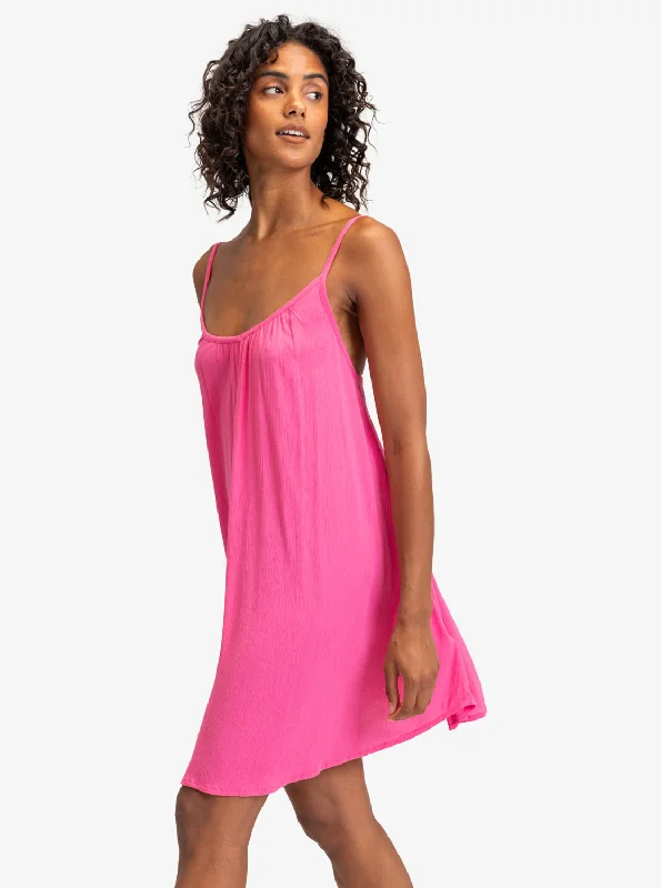 Spring Adventure Solid Dress - Shocking Pink