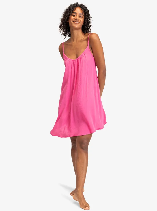 Spring Adventure Solid Dress - Shocking Pink