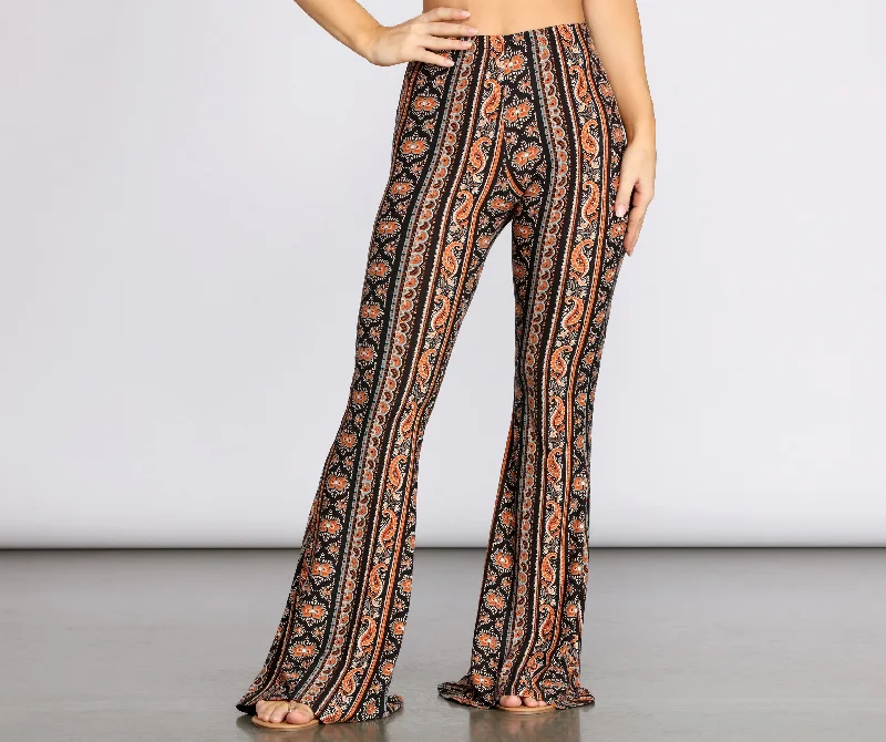 Boho Babe Paisley Striped Flared Pants