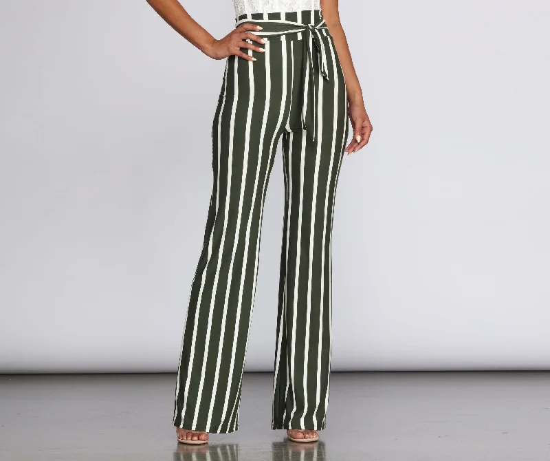 Chic Striped Tie Waist Pants