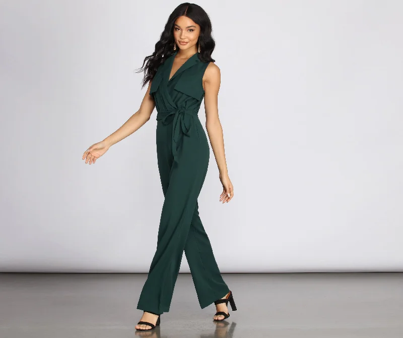 Collared Tie Waist Jumpsuit