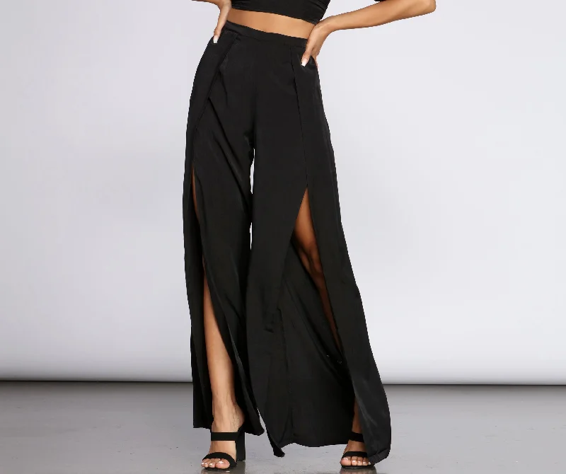 Flirty Front Slit Wide Leg Pants