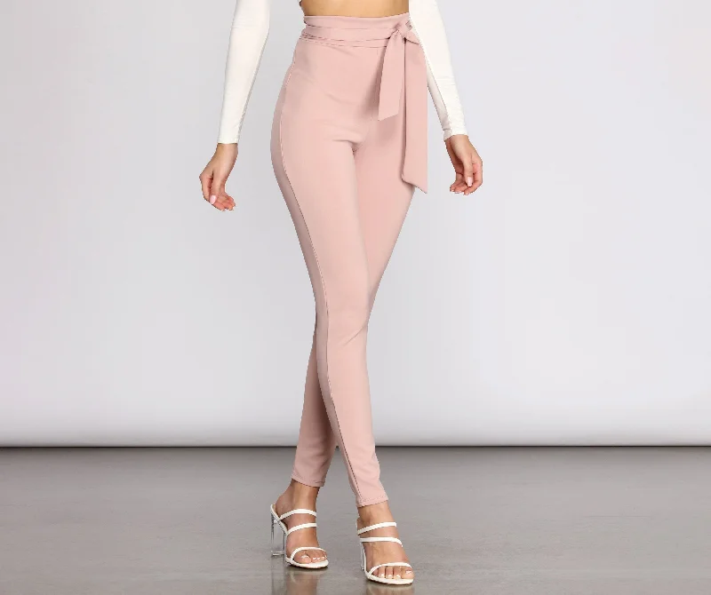 High Rise Tie Waist Skinny Pants