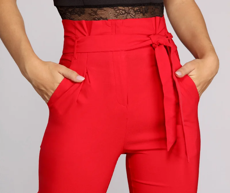 High Waist Paperbag Skinny Dress Pants