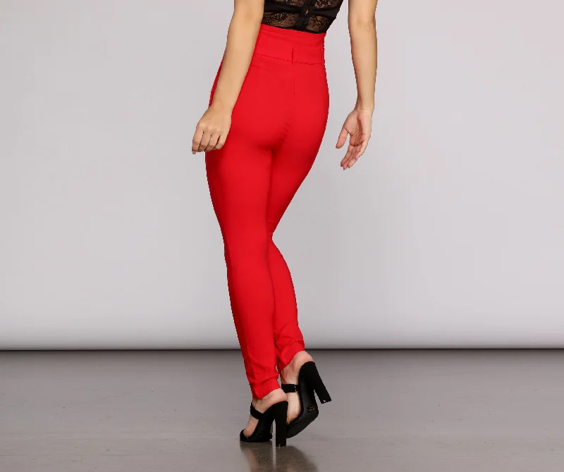 High Waist Paperbag Skinny Dress Pants