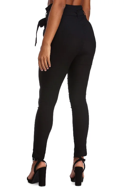 High Waist Paperbag Skinny Dress Pants