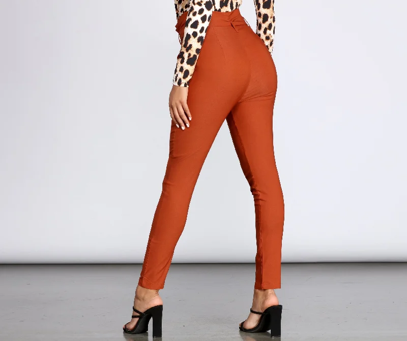 High Waist Paperbag Skinny Dress Pants