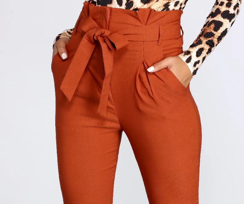 High Waist Paperbag Skinny Dress Pants