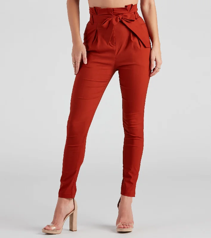 High Waist Paperbag Skinny Dress Pants