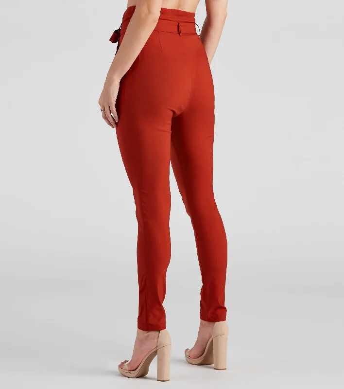 High Waist Paperbag Skinny Dress Pants