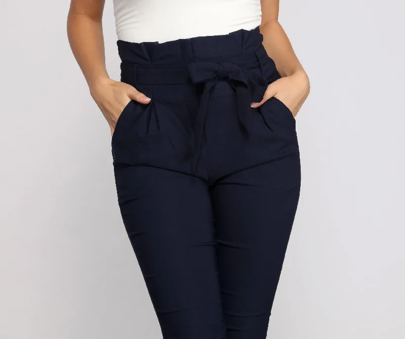 High Waist Paperbag Skinny Dress Pants