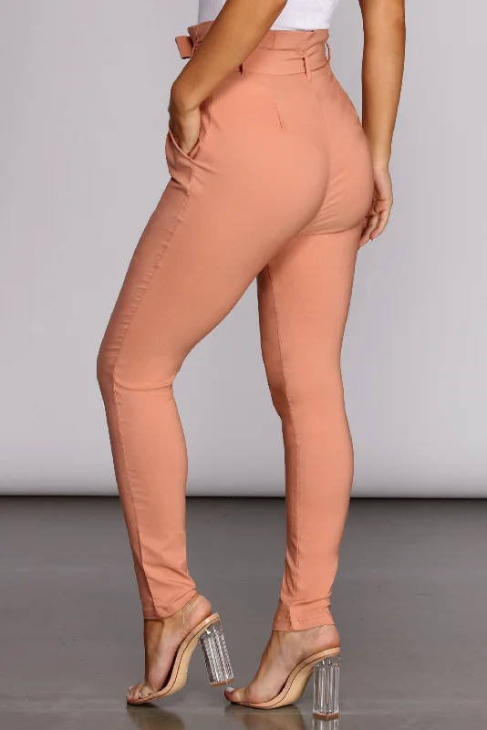 High Waist Paperbag Skinny Dress Pants