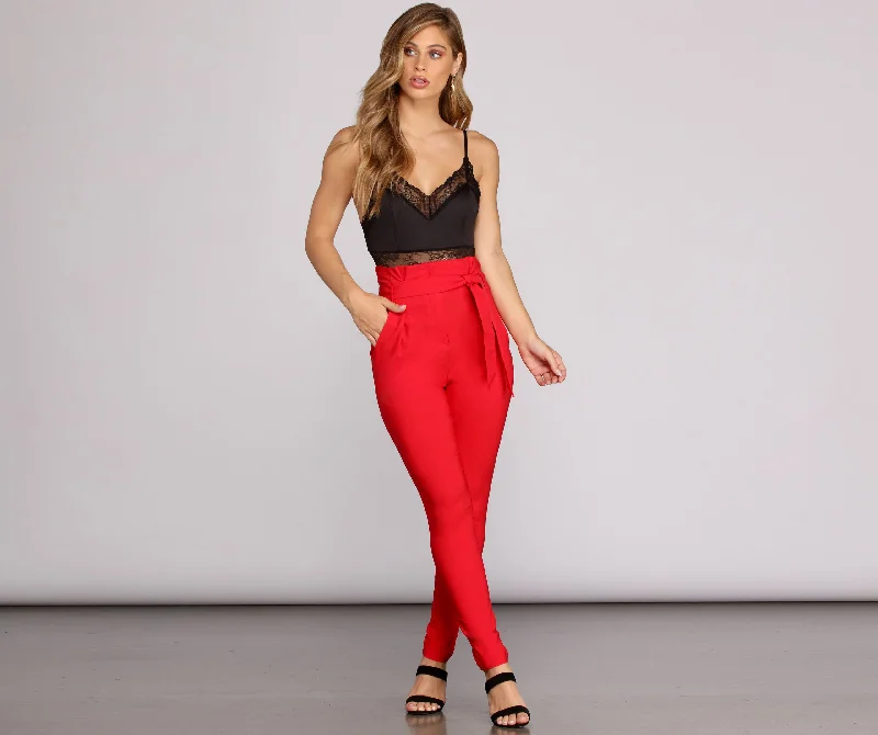 High Waist Paperbag Skinny Dress Pants