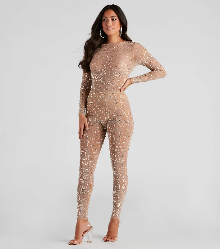 Iridescent Stunner Rhinestone-Embellished Sheer Catsuit