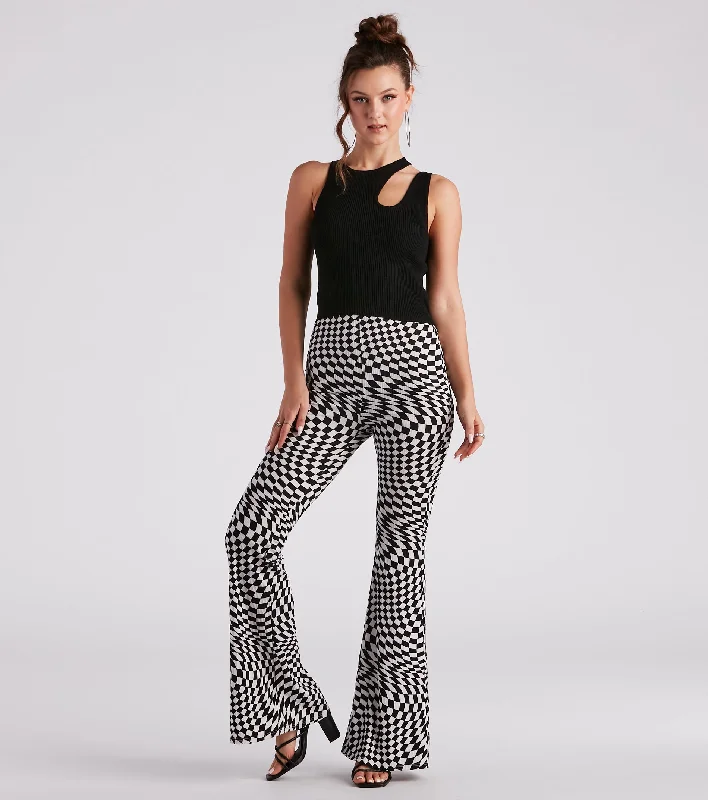 On Another Level Checkered Print Flare Pants